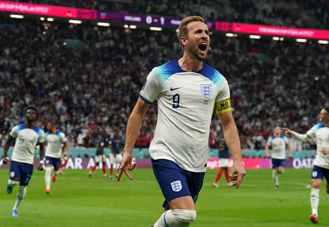 Harry Kane celebrates his World Cup goal against France