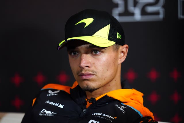 McLaren’s Lando Norris during a press conference at Silverstone 