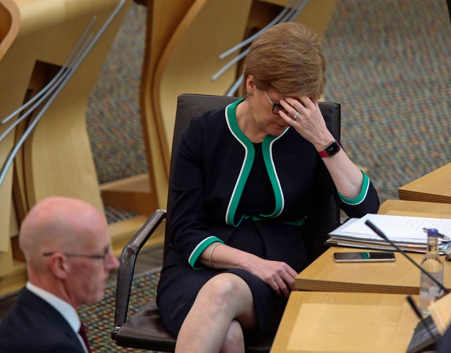 First Minister Nicola Sturgeon at the Scottish Parliament during Education Secretary John Swinney’s ministerial statement on SQA exam results to MSPs