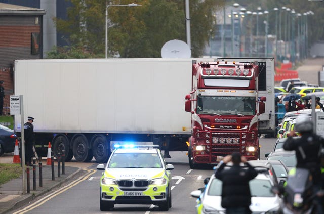 A container lorry in which 39 people were found dead (Aaron Chown/ PA)