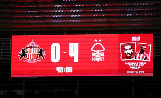 A general view of the scoreboard at half time showing Nottingham Forest winning 4-0