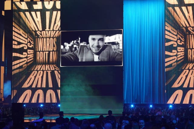 A video montage in memory of Liam Payne is played during The Brit Awards 2025 at London’s O2 Arena