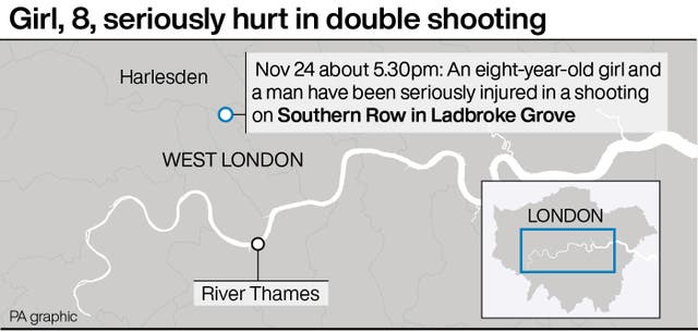 Map showing where girl, eight, seriously hurt in double shooting in London