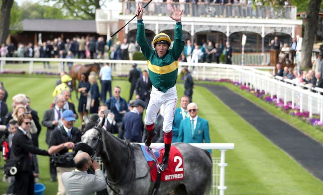 Frankie Dettori treats the crowd after Coronet's win