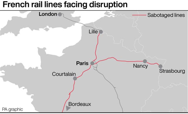 A map showing train lines in France