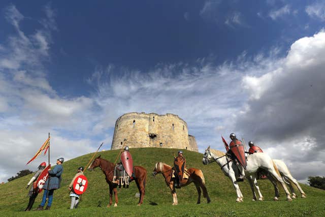 Re-enactors before setting off on a 300-mile march to Hastings from Clifford’s Tower in York in 2016 