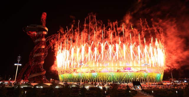 Fireworks over the Olympic Stadium and Orbit