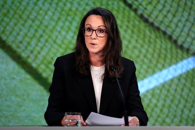 Chief executive Sally Bolton at a press conference