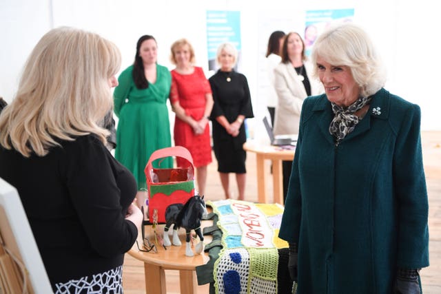 Camilla during her a solo visit to the Belfast & Lisburn Women’s Aid. Tim Rooke/PA Wire