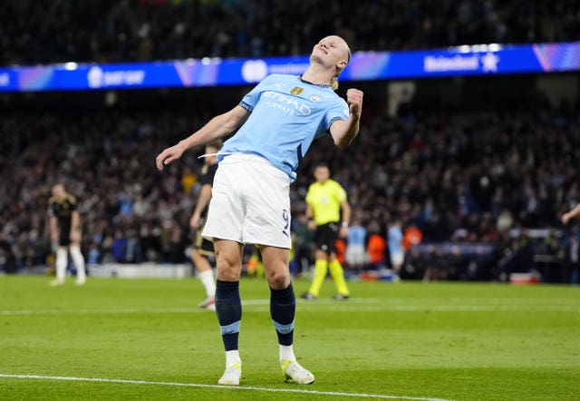 Erling Haaland celebrates scoring his side''s fourth goal 