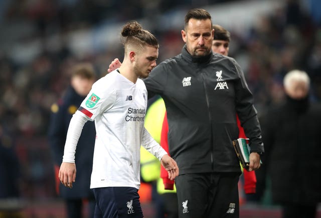 Harvey Elliott, left, and goalkeeper coach Mark Morris after the match 