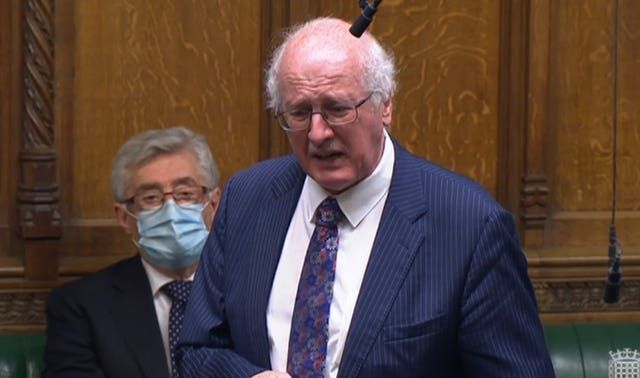 Jim Shannon becomes emotional in the House of Commons, Westminster, when asking an urgent question