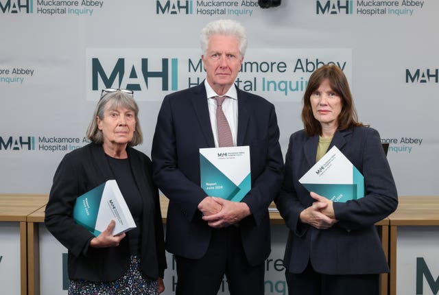 The inquiry panel (from left) Professor Glynis Murphy, chairman Tom Kark KC and Dr Elaine Maxwell
