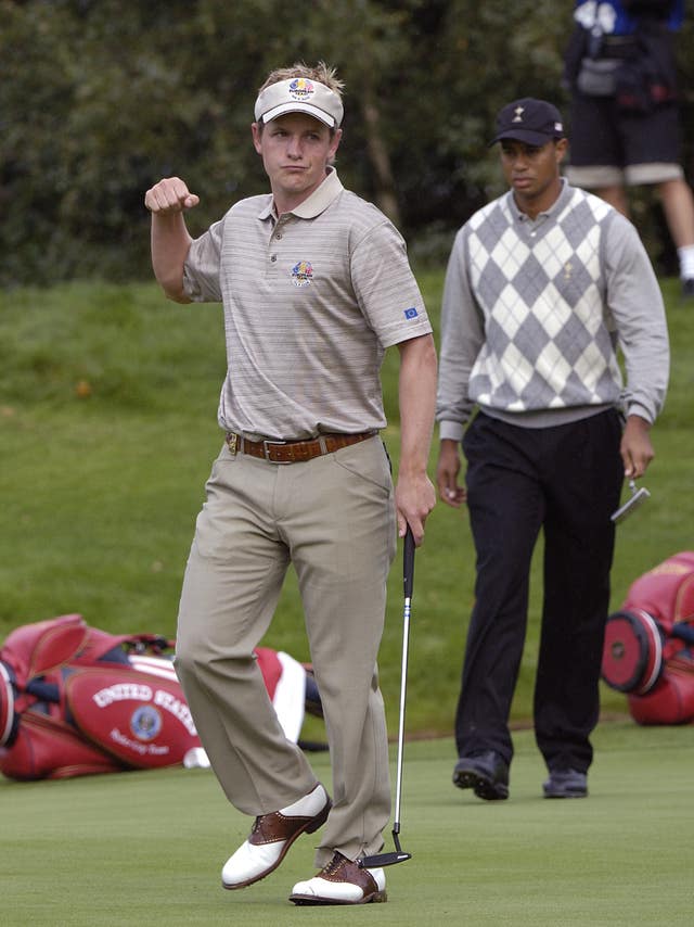 Luke Donald, left, and Tiger Woods at the 2006 Ryder Cup