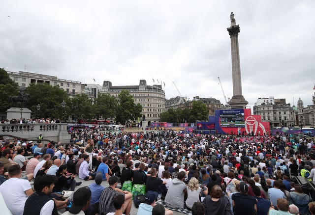 Fans gathered to watch the World Cup final in Trafalgar Square