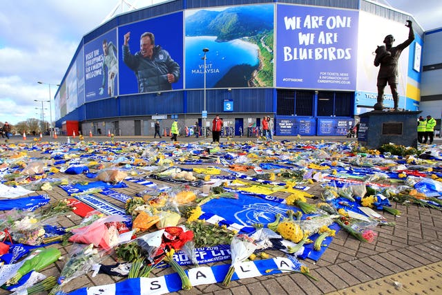 Fans left tributes to Emiliano Sala outside Cardiff's stadium