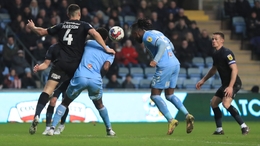 Kasey Palmer, centre-right, scores Coventry’s second goal against Huddersfield (Bradley Collyer/PA)