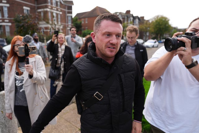 Tommy Robinson outside Folkestone Police Station.