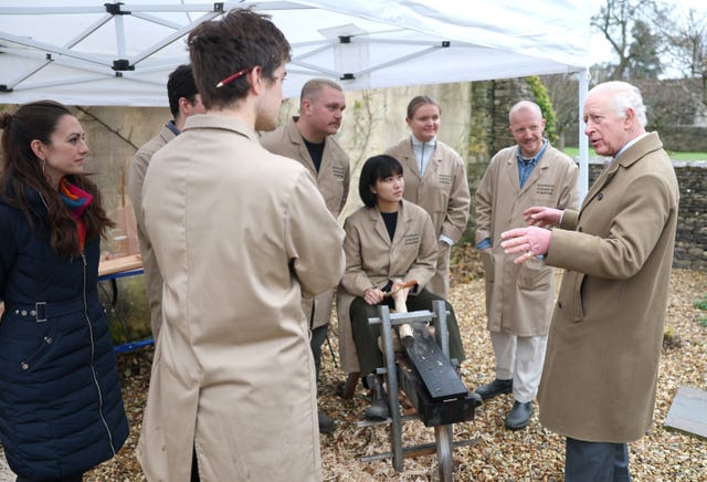 The King speaking to woodworkers at the King’s Foundation’s annual Crafts at Christmas event at Highgrove Gardens 