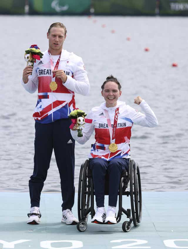 ParalympicsGB rowers Lauren Rowles and Laurence Whiteley after winning gold in Tokyo