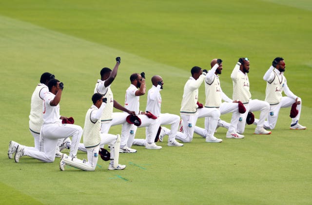 West Indies take the knee in support of the Black Lives Matter movement 