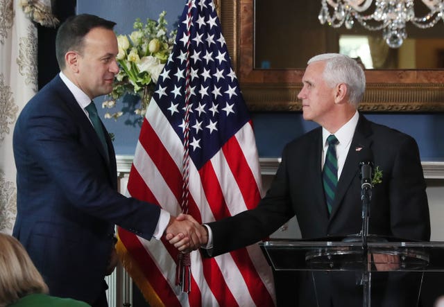 Mr Varadkar shakes hands with Mike Pence