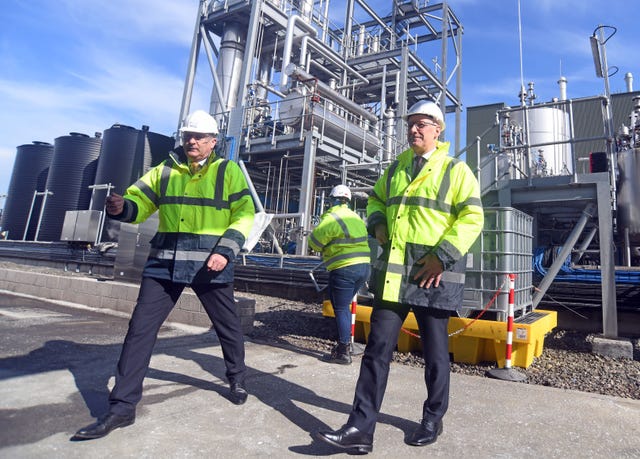 John Swinney and two others in hi-vis at Grangemouth refinery