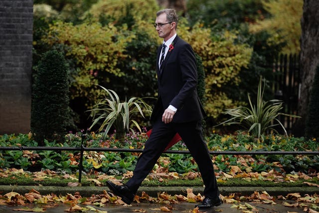 Welsh Secretary David TC Davies arrives in Downing Street, London, ahead of a Cabinet meeting. (Aaron Chown/PA)