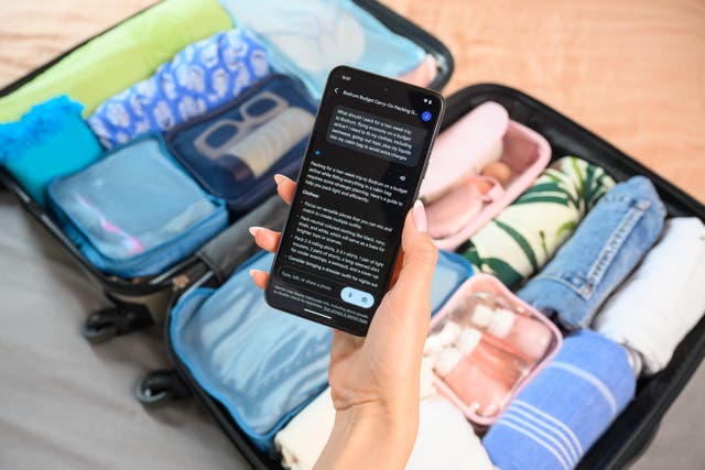 Gemini app in front of a suitcase