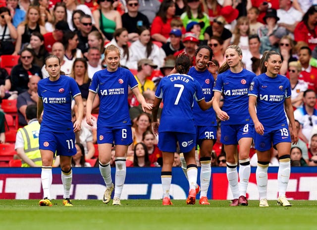 Chelsea’s Mayra Ramirez (third right) celebrates