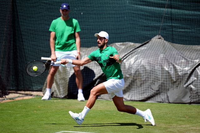 Novak Djokovic hits a forehand