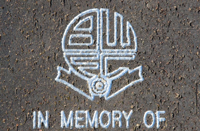 A memorial stone sums up the mood at Bolton this morning