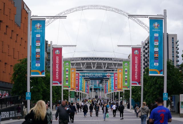 The first fans have started arriving outside Wembley Stadium ahead of the Euro 2020 semi-final