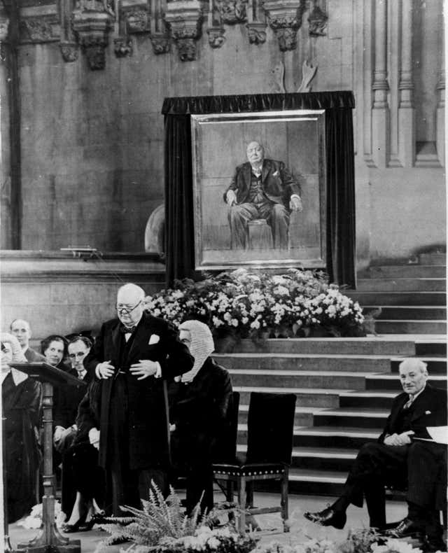 Churchill with portrait