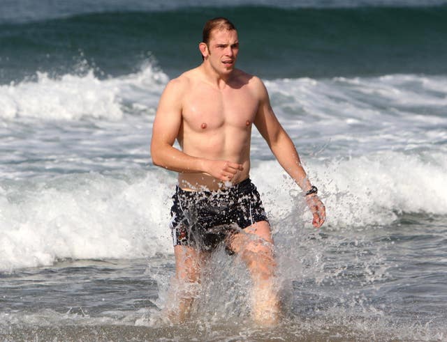 Alun Wyn Jones in the sea during his first British and Irish Lions tour, to South Africa in 2009