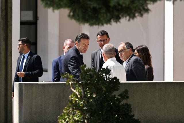 Prime minister of Portugal Luis Montenegro, third left, attends the wake of Diogo Jota at Sao Cosme Chapel in the town of Gondomar near Porto