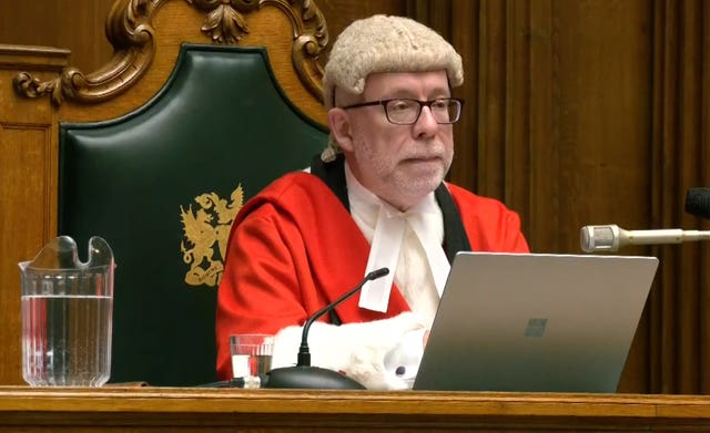 Judge Mr Justice Wall during a live broadcast from the Old Bailey in central London, delivering his remarks ahead of the sentencing of David Smith 