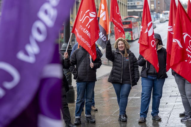 Union members holding flags