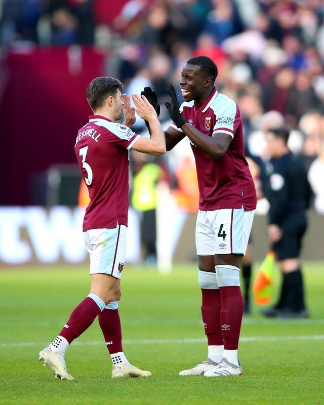 Kurt Zouma (right) and Aaron Cresswell celebrate