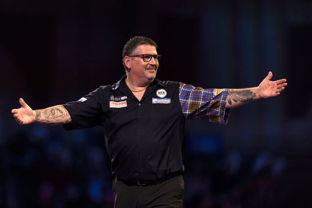 Gary Anderson celebrates at the William Hill PDC World Darts Championship