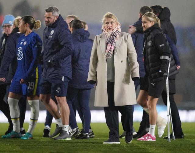 Chelsea manager Emma Hayes shows her dejection at the final whistle