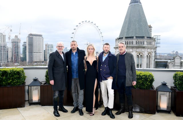 Director Francis Lawrence, with from left,  Matthias Schoenaerts, Jennifer Lawrence, Joel Edgerton,  and Jeremy Irons at the Red Sparrow photocall (Ian West/PA)