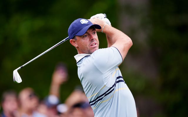 Rory McIlroy plays a shot during day one of the Ryder Cup