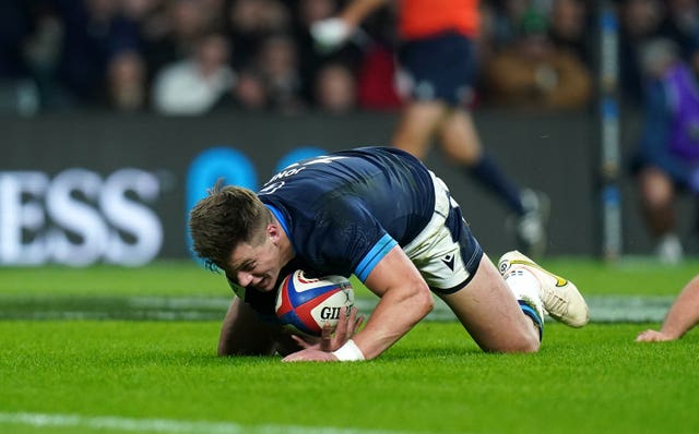 Huw Jones touches down against England
