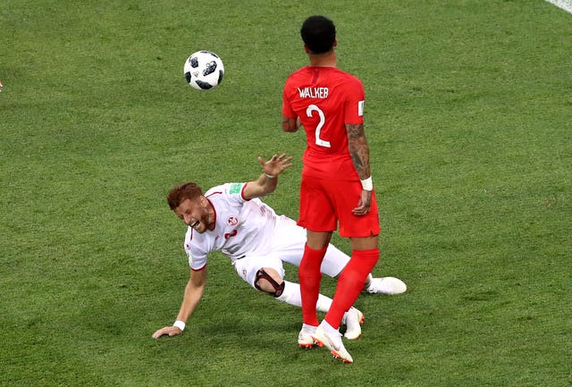 Kyle Walker was punished for his tangle with Fakhreddine Ben Youssef (Tim Goode/PA).