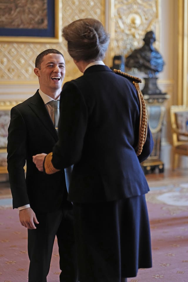 Rhys McClenaghan is made a Member of the Order of the British Empire by the Princess Royal at Windsor Castle 