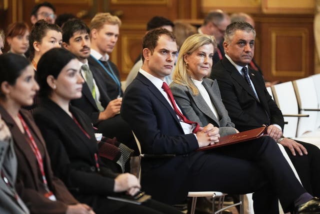 Foreign Office minister Hamish Falconer (third right) and the Duchess of Edinburgh listen during the engagement 