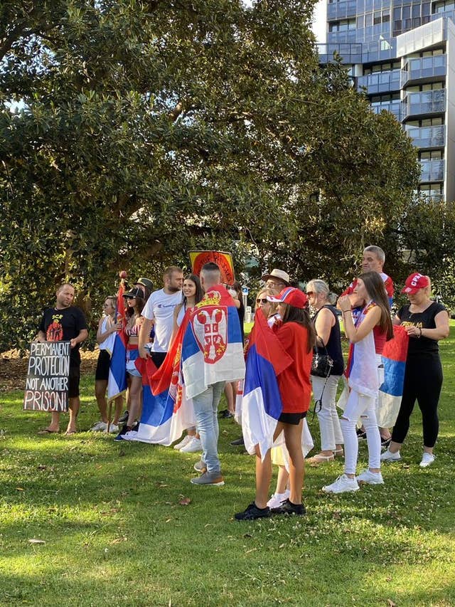 supporters of Novak Djokovic outside The Park Hotel Melbourne