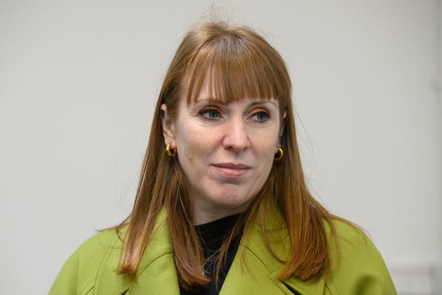 Deputy Prime Minister Angela Rayner speaks with volunteers in the community kitchen during a visit to Newquay Orchard in Cornwall