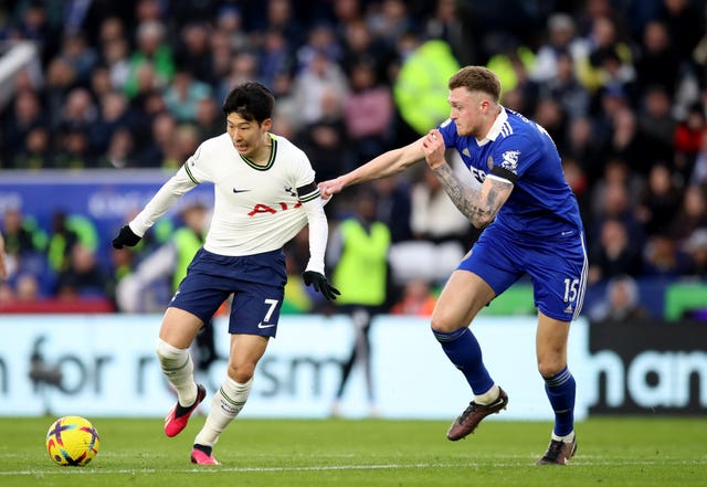 Son Heung-min (left) in action against Leicester